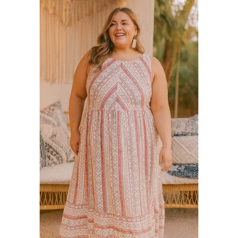 True Craft Prairie City Boho Western Ruffle Hem Maxi Dress in Ivory Size 3X NWT